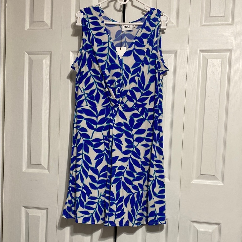 Leota NWT Ivy Blue & teal Leaf Print A-Line Stretchy Midi Dress Dress size 1X